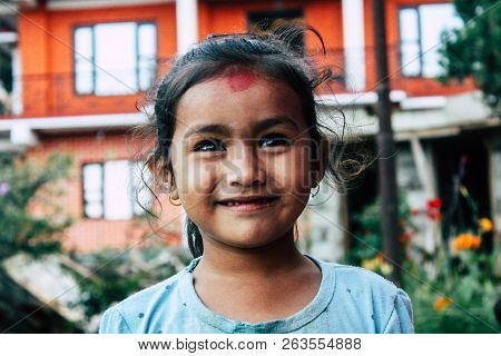 Bandipur Nepal October 15, 2018 Closeup Of Young Children Playing And Having Fun Together In Bandipu