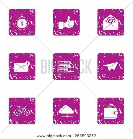 Zip Code Icons Set. Grunge Set Of 9 Zip Code Icons For Web Isolated On White Background