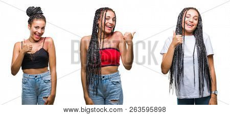 Collage of beautiful braided hair african american woman with birth mark over isolated background doing happy thumbs up gesture with hand. Approving expression looking at the camera 