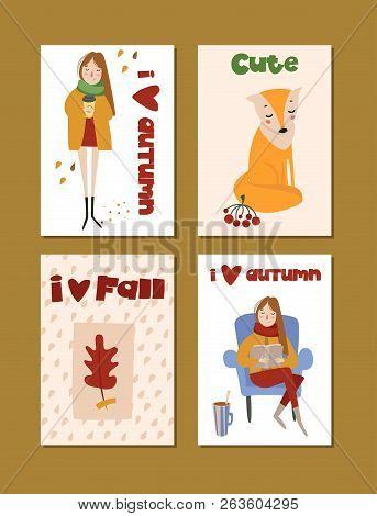 Autumn Templates. Vector Design For Card, Poster, Flyer, Web, Cover, Tag, Invitation, Sticker Kit