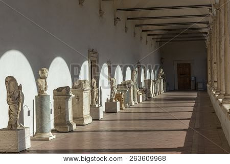 Rome, Italy - March 21, 2018: Courtyard Of Palazzo Massimo Alle Terme, The Museum Houses The Ancient
