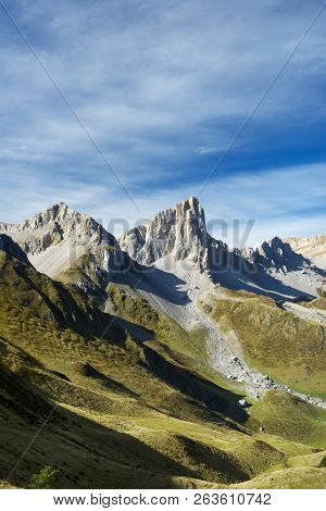 Aiguilles du Ansabere in Lescun Cirque. Aspe Valley, Pyrenees, France.