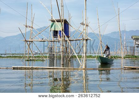 October, 6 2018. Ambarawa, Indonesia. Fishermen On Rawa Pening Lake, Central Java, Indonesia