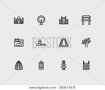 Travel Icons Set: Mumbai, Mexico, India And England, London, Castle Set Popular Traveling Cities Wit