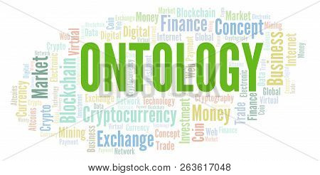 Ontology Cryptocurrency Coin Word Cloud. Word Cloud Made With Text Only.