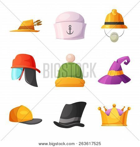 Vector Design Of Headgear And Cap Symbol. Set Of Headgear And Accessory Stock Symbol For Web.