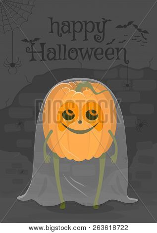 Happy Halloween Illustration Interesting Character In The Form Of A Ghost Pumpkin