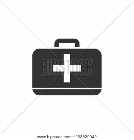 First Aid Kit. Black Icon Flat On White Background