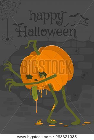 Happy Halloween Illustration Interesting Character In The Form Of A Zombie Pumpkin