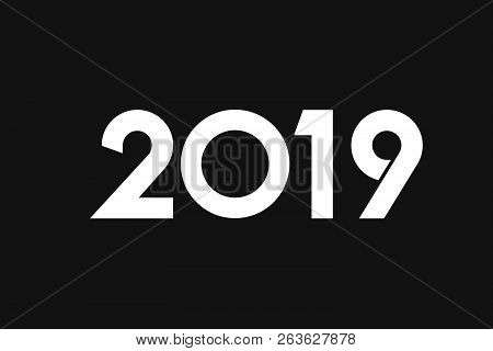 Creative Background, Numbers 2019 And Festive Confetti, Spiral Ribbons On A Dark Background. Happy N