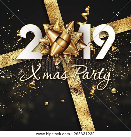 Creative Background, 2019 Happy New Year. Gold Numbers Design Of Greeting Card Of. Gold Shining Patt