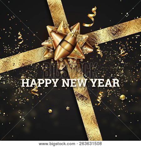 Creative Background, 2019 Happy New Year. Gold Numbers Design Of Greeting Card Of. Gold Shining Patt