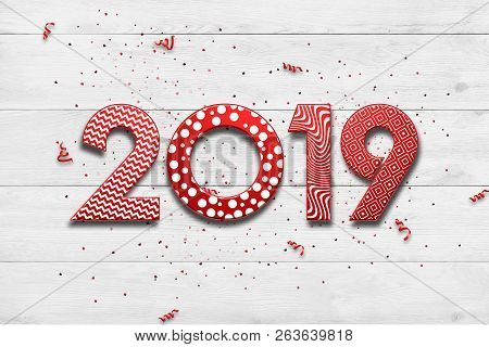 Creative Background, 2019 Happy New Year. Colorful Design. Numbers Design Of Greeting Card Of. Banne