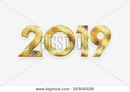 Creative Background, 2019 Happy New Year. Gold Numbers Design Of Greeting Card Of. Gold Shining Patt
