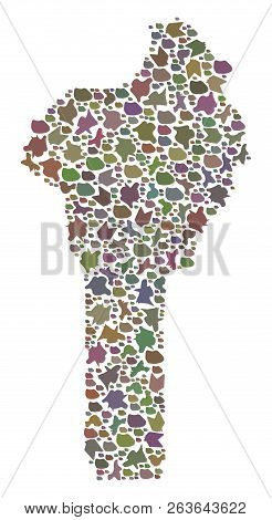 Mosaic Map Of Benin Composed With Colored Flat Concretions. Vector Varicolored Geographic Abstractio