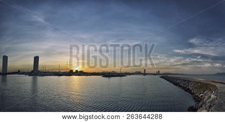 Beautiful Sunset With Yachts Over The Bay