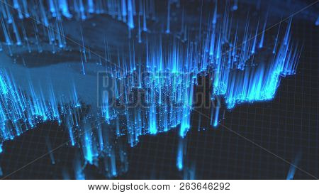 Glowing City And Human Population Density Areas With Rising Lines From Them. View Of Asia. 3d Illust