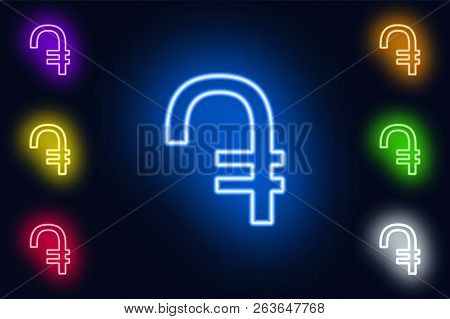 Neon Armenian Dram Sign In Various Color Options On A Dark Background .