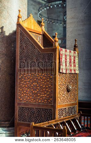Wooden Minbar Sermon Pulpit Of Ottoman Times In Mosque