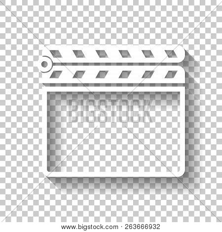 Film Clap Board Cinema Close Icon. White Icon With Shadow On Tra
