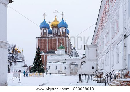 Ryazan, Russia - January 20, 2018: Winter Panoramic View Of Ryazan Kremlin, Ryazan, Russia