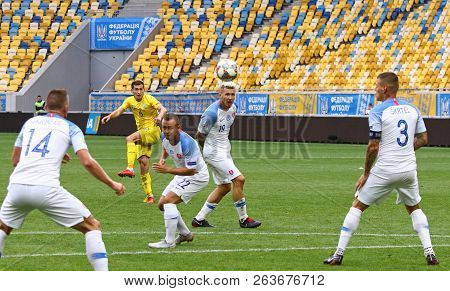 Lviv, Ukraine - September 9, 2018: Taras Stepanenko Of Ukraine (in Yellow) Kicks A Ball During The U