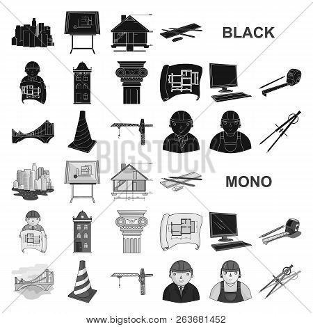 Architecture And Construction Black Icons In Set Collection For Design. Architect And Equipment Vect