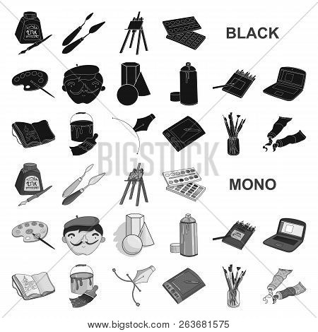 Painter And Drawing Black Icons In Set Collection For Design. Artistic Accessories Vector Symbol Sto