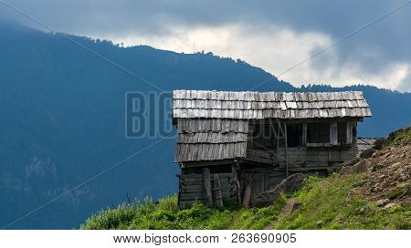 Artvin, Turkey - July 2018: Gorgit Highland With Old Houses And Green Valley In Blacksea Region, Art