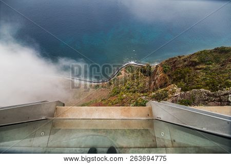 View From Cabo Girao, Madeira From The Highest Cliff Of Europe Towards Funchal .