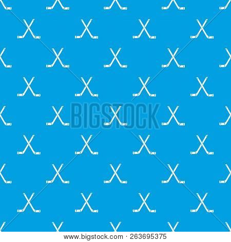 Two Crossed Hockey Sticks Pattern Vector Seamless Blue Repeat For Any Use