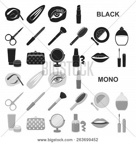 Makeup And Cosmetics Black Icons In Set Collection For Design. Makeup And Equipment Vector Symbol St