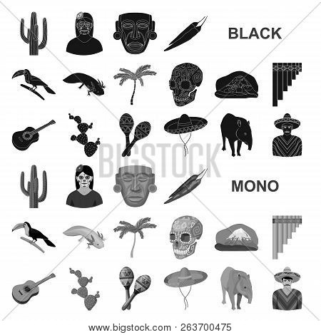 Country Mexico Black Icons In Set Collection For Design. Mexico And Landmark Vector Symbol Stock Web