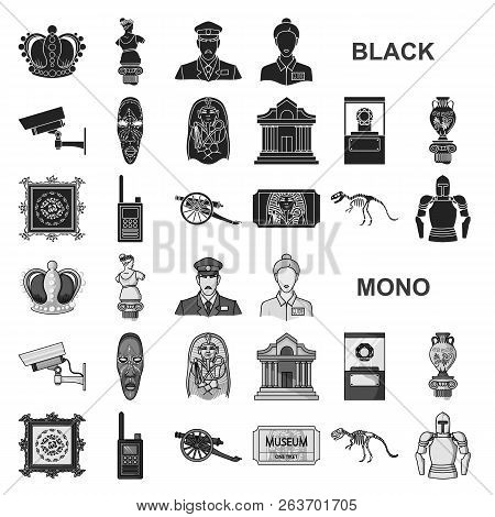 Museum And Gallery Black Icons In Set Collection For Design. Storage And Exhibition Of Showpiece Vec