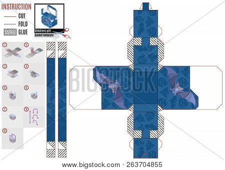 Template Boxes For Sweets With A Flying Purple Mouse.vector Stock Illustration