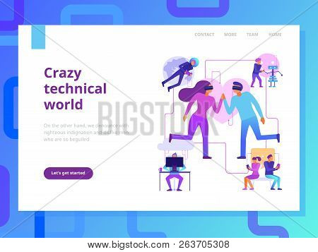 Modern Technologies Page Design With Crazy Technical World Symbols Flat Vector Illustration