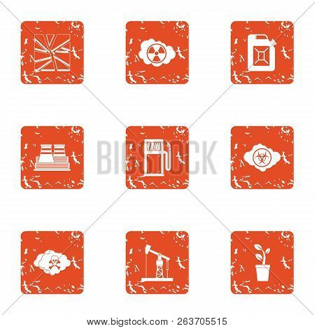 Chemistry The Threat Icons Set. Grunge Set Of 9 Chemistry The Threat Vector Icons For Web Isolated O