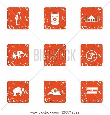 Musliman Stay Icons Set. Grunge Set Of 9 Musliman Stay Vector Icons For Web Isolated On White Backgr