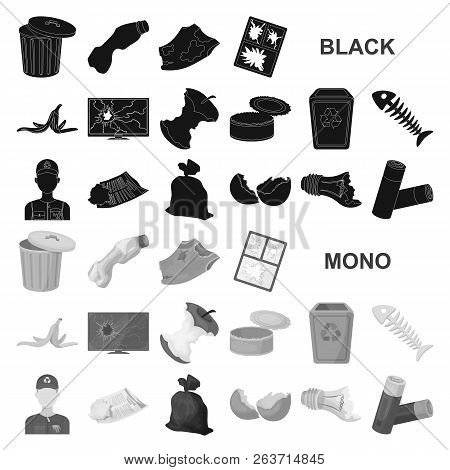 Garbage And Waste Black Icons In Set Collection For Design. Cleaning Garbage Vector Symbol Stock Web
