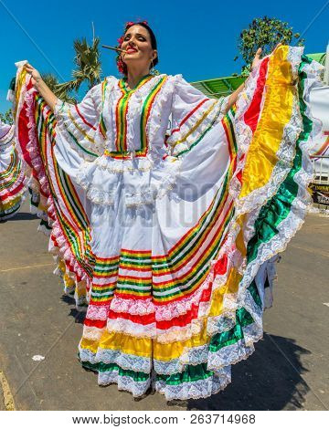 Barranquilla , Colombia  - February 26, 2017 : people participating at the parade of the carnival festival of  Barranquilla Atlantico Colombia