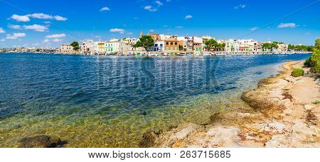 Panorama View Of Porto Colom Port On Majorca, Mediterranean Sea Island, Spain