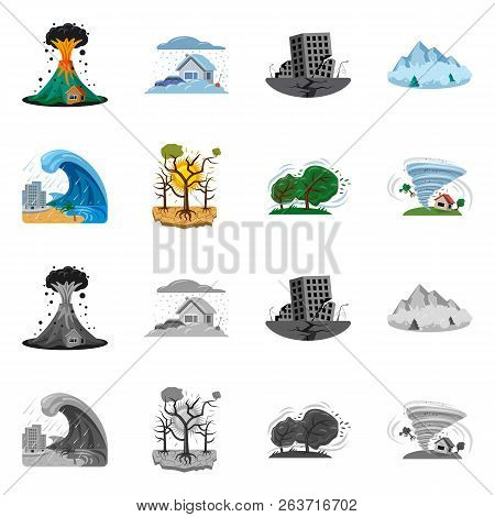 Vector Illustration Of Natural And Disaster Symbol. Set Of Natural And Risk Vector Icon For Stock.