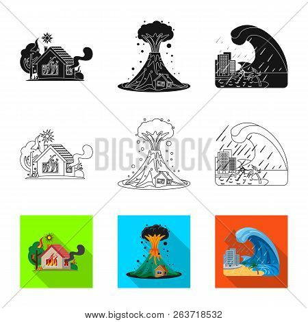 Vector Design Of Natural And Disaster Sign. Set Of Natural And Risk Vector Icon For Stock.
