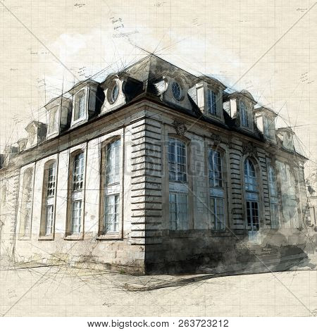 Sketch of a beautiful ancient French building 