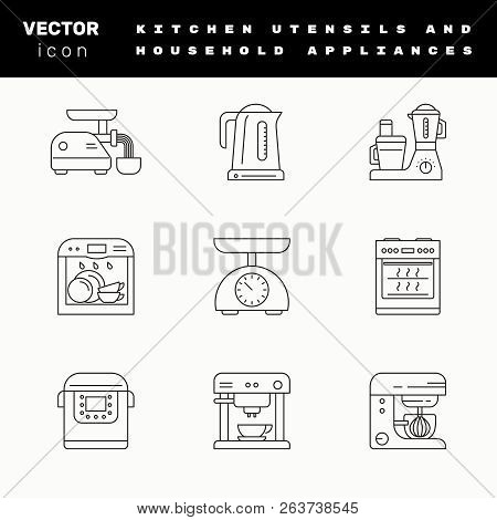 Kitchen Utensils And Household Appliances Linear Icons