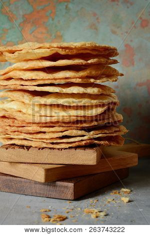Fresh Puff Cakes For Napoleon Cake Puff Pastry For Dessert Milfey. French Pastries
