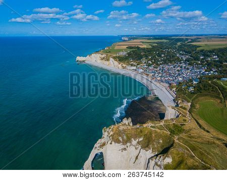 Aerial Drone Photo Of The Pointed Formation Called Laiguille Or The Needle And Porte Daval At Etreta