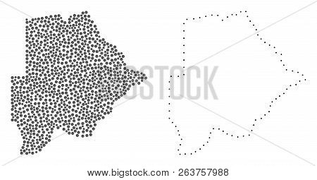 Dot And Contour Map Of Botswana Composed With Dots. Vector Gray Abstraction Of Map Of Botswana. Conn