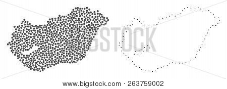 Dot And Contour Map Of Hungary Composed With Dots. Vector Grey Abstraction Of Map Of Hungary. Connec