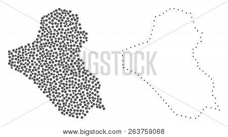 Dot And Contour Map Of Iraq Designed With Dots. Vector Grey Abstraction Of Map Of Iraq. Connect The 